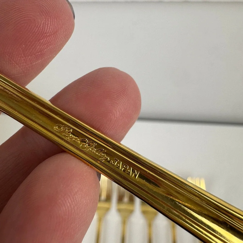 Vtg Royal Gallery Gold Plated Seafood Cocktail Forks Set 6 Japan Fluted Handle